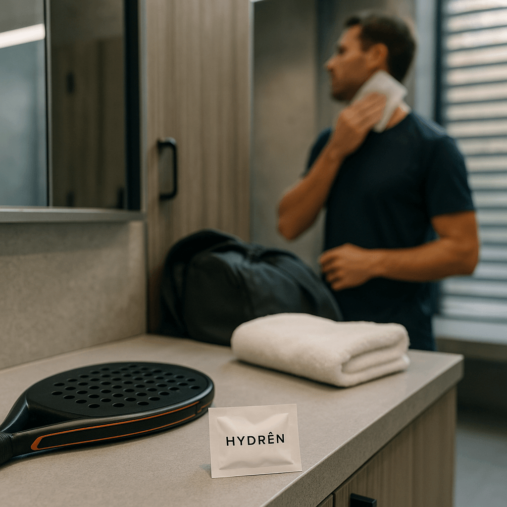 man using hydren after padel in bathroom Hydren ID 9 pria pakai hydren setelah padel di kamar mandi